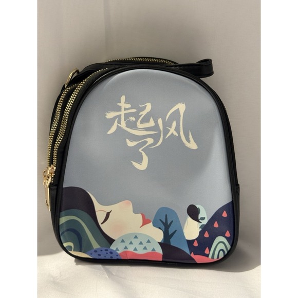 anime backpack mini MILLEVIBE Ita with Pin Display Insert & Cute Pins It is made of faux leather and features top zipper closure and front zippered pocket Chainsaw Man Chibi Group Mini